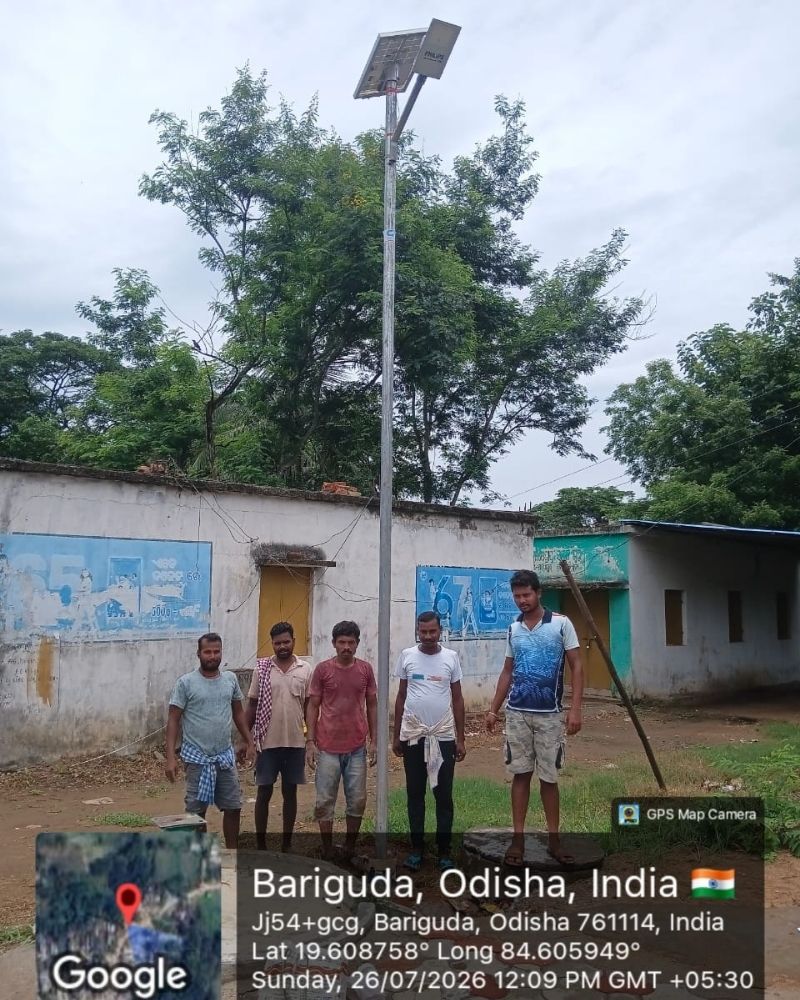 Solar street light installation team at Bariguda, Boudh district Odisha