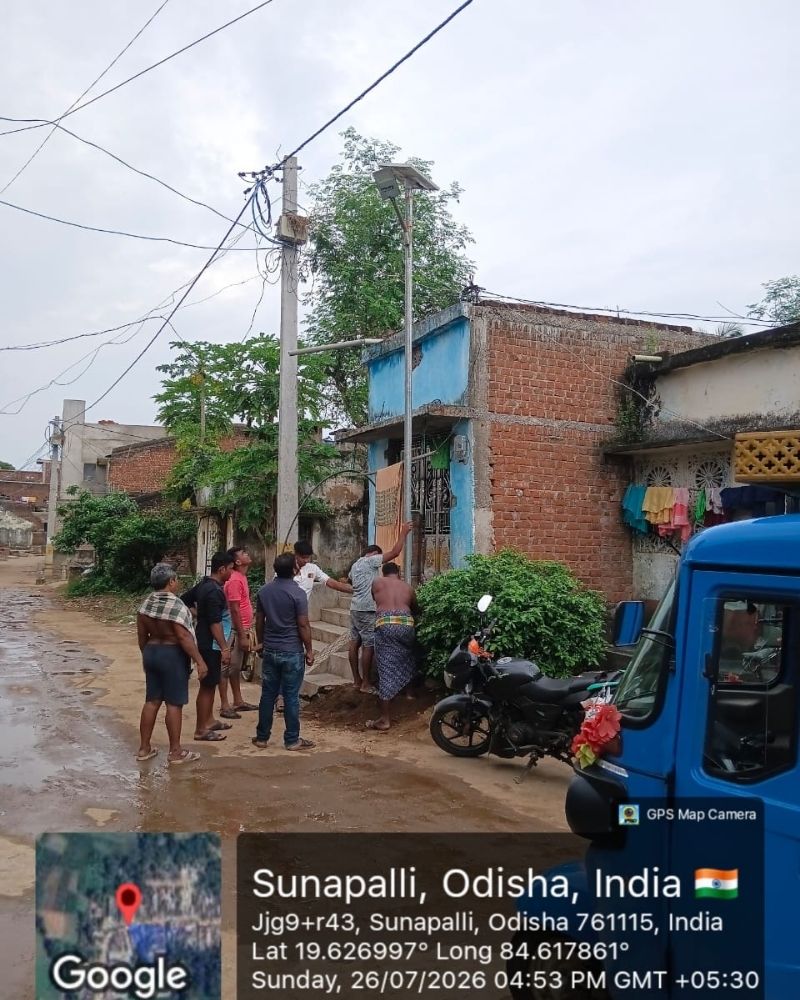 Solar street light pole installation in Sunapalli village Odisha